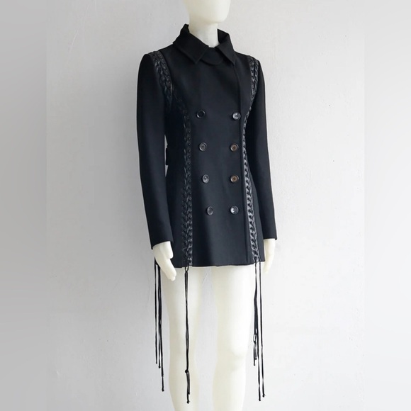Dolce & Gabbana Wool Leather Lace Up Coat Double Breasted 40 Leather Fringe $9K - Picture 2 of 14